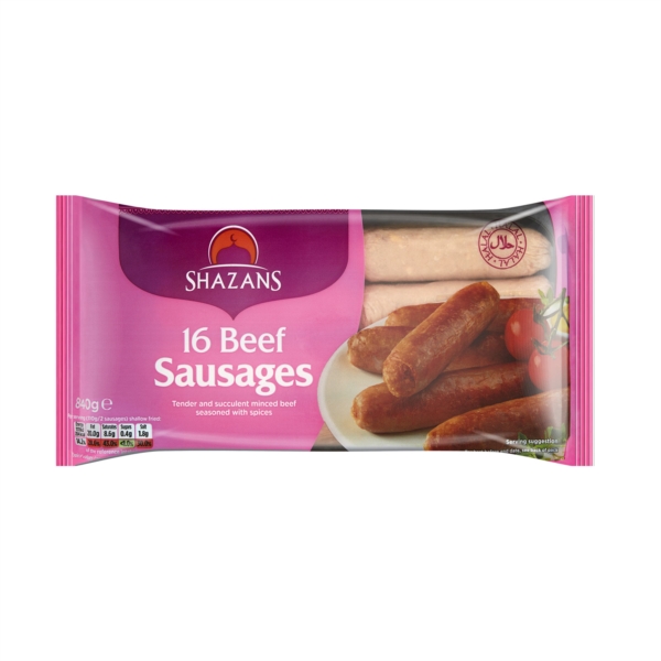 Shazans Beef Sausages 8x840g (16 Pieces)