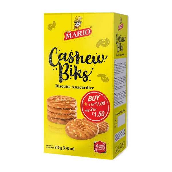 Mario Cashew Biks Biscuits 12x210g PMP 2 for £1.50