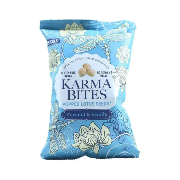 Karma Bites Popped Water Lily Seeds 12 x 25gm (Coconut & Vanilla)